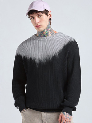 BEWAKOOF Self Design Round Neck Casual Men Black Sweater