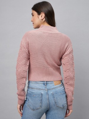 Club York Self Design High Neck Casual Women Pink Sweater