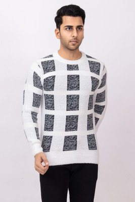 RUDRAKSH Self Design Round Neck Casual Men White Sweater