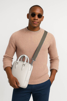 FASHLOOK Self Design Round Neck Casual Men Beige Sweater