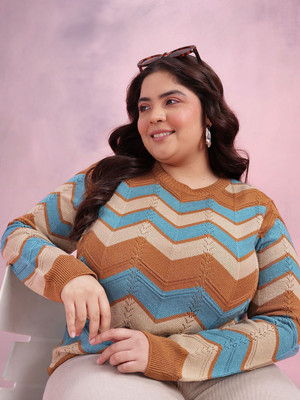 DressBerry Curve Self Design Round Neck Casual Women Multicolor Sweater