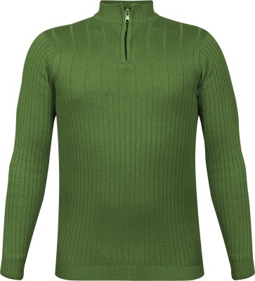 Clothify Striped High Neck Casual Boys Dark Green Sweater