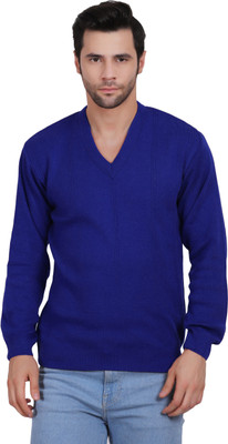 AXOLOTL Self Design V Neck Casual Men Blue Sweater