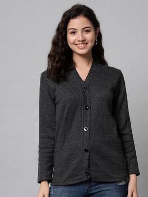 COLORCHAKRA Solid V Neck Casual Women Black Sweater