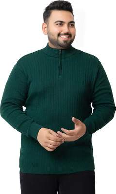 ColorChakra Solid High Neck Casual Men Dark Green Sweater