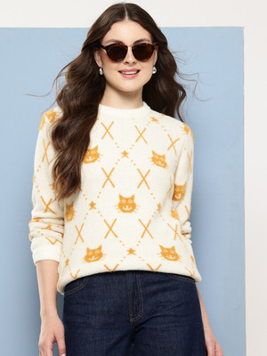 METRONAUT Self Design Round Neck Casual Women Yellow Sweater