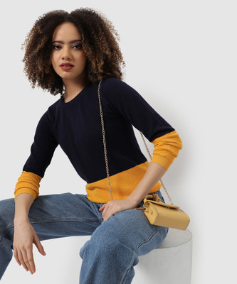 CAMPUS SUTRA Colorblock Round Neck Casual Women Multicolor Sweater