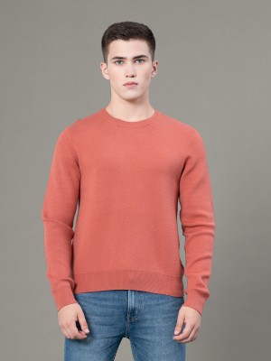 RED TAPE Solid Round Neck Casual Men Pink Sweater