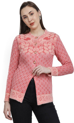 HITTIKA Self Design Round Neck Casual Women Orange Sweater