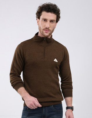 MONTE CARLO Solid High Neck Casual Men Brown Sweater