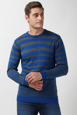 PETER ENGLAND Striped Crew Neck Casual Men Blue Sweater