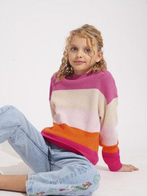 VERO MODA Striped Round Neck Casual Girls Multicolor Sweater