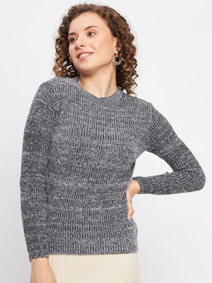 DUKE Self Design Round Neck Casual Women Grey Sweater