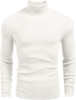 HouseOfCommon Self Design High Neck Casual Men White Sweater