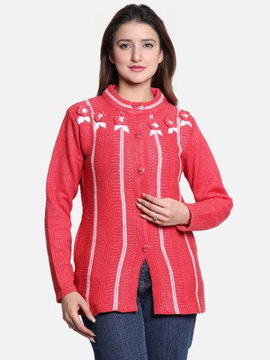 MANAVINTERNATIONAL Embroidered Round Neck Casual Women Pink Sweater