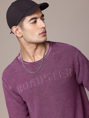 Roadster Self Design Round Neck Casual Men Maroon Sweater