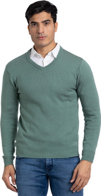 PARX Solid V Neck Casual Men Green Sweater