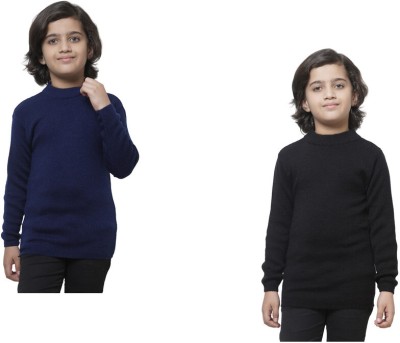 IndiWeaves Solid Turtle Neck Casual Boys Dark Blue, Black Sweater