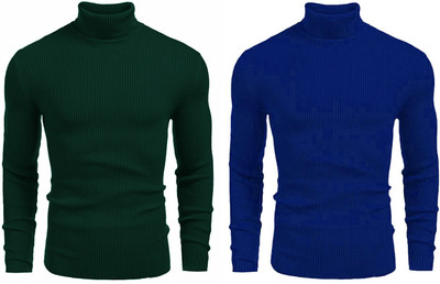 FASHLOOK Self Design High Neck Casual Men Multicolor Sweater
