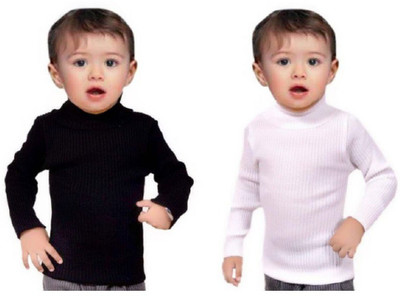 Kolva Striped High Neck Casual Boys & Girls Black, White Sweater