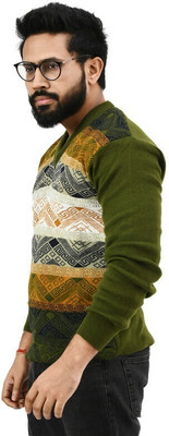 Life and style Printed V Neck Casual Men Green Sweater