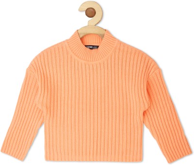 VITAMINS Solid Round Neck Casual Baby Girls Orange Sweater