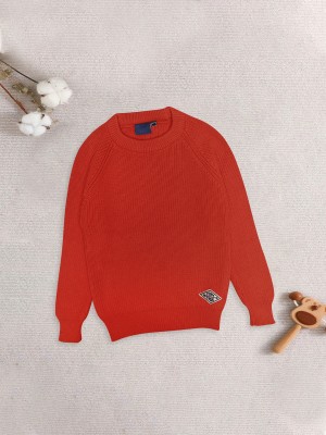 CHKOKKO Solid Round Neck Casual Boys Orange Sweater