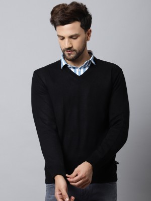 CANTABIL Solid V Neck Casual Men Reversible Black Sweater