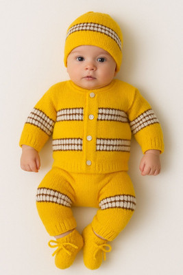 Bamboo Babe Self Design Round Neck Casual Baby Boys & Baby Girls Yellow Sweater