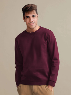 TRIPR Solid Round Neck Casual Men Maroon Sweater