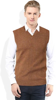 Shunit creation Solid V Neck Casual Men Brown Sweater