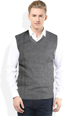 Shunit creation Solid V Neck Casual Men Grey Sweater