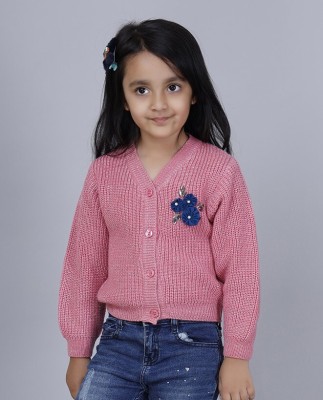 Joe Hazel Embroidered V Neck Casual Girls Pink Sweater