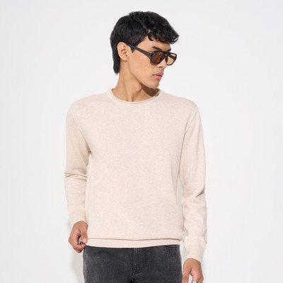 PEOPLE Solid Round Neck Casual Men White Sweater