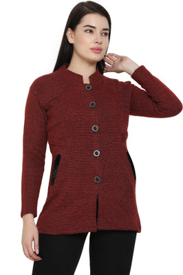 chatanya Solid V Neck Party Women Maroon Sweater