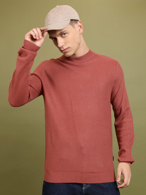 HIGHLANDER Solid High Neck Casual Men Brown Sweater