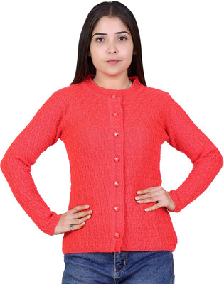Ogarti Self Design Round Neck Casual Women Pink Sweater