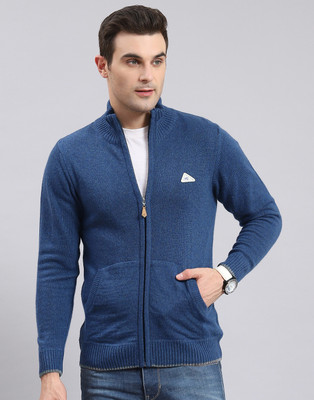 MONTE CARLO Solid Collared Neck Casual Men Blue Sweater