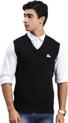 MONTE CARLO Solid V Neck Casual Men Black Sweater
