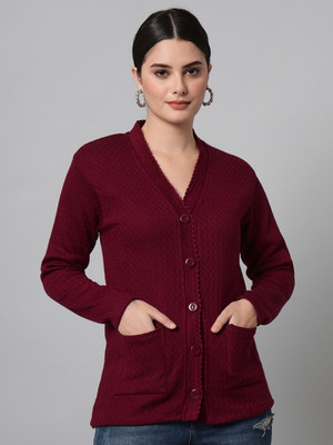 eWools Solid V Neck Casual Women Purple Sweater