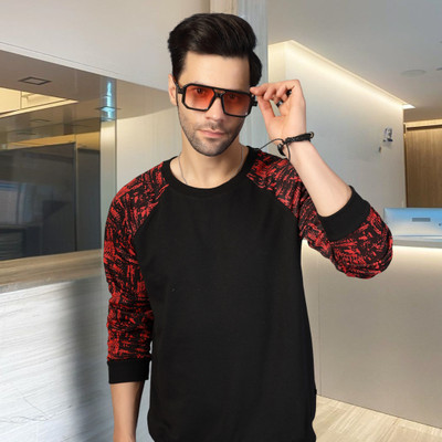 RIGO Colorblock Round Neck Casual Men Black, Red Sweater