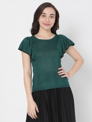 VERO MODA Casual Solid Women Green Top