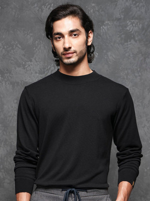 RARE RABBIT Solid Round Neck Casual Men Black Sweater