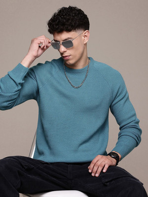 Roadster Solid Round Neck Casual Men Blue Sweater