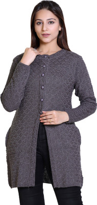 Varenyam Self Design Round Neck Lounge Wear Women Grey Sweater