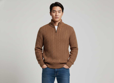Cat Bunny Solid V Neck Casual Men Beige Sweater
