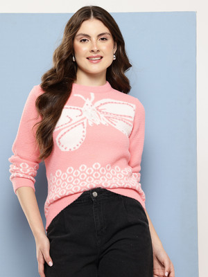 Roadster Solid Round Neck Casual Women Orange Sweater