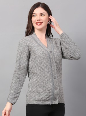 Thansmay kleider Self Design V Neck Casual Women Grey Sweater