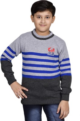 DIMSYCOLLECTION Woven Round Neck Casual Boys Blue Sweater