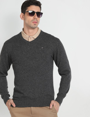 Arrow Sport Self Design Crew Neck Casual Men Grey Sweater
